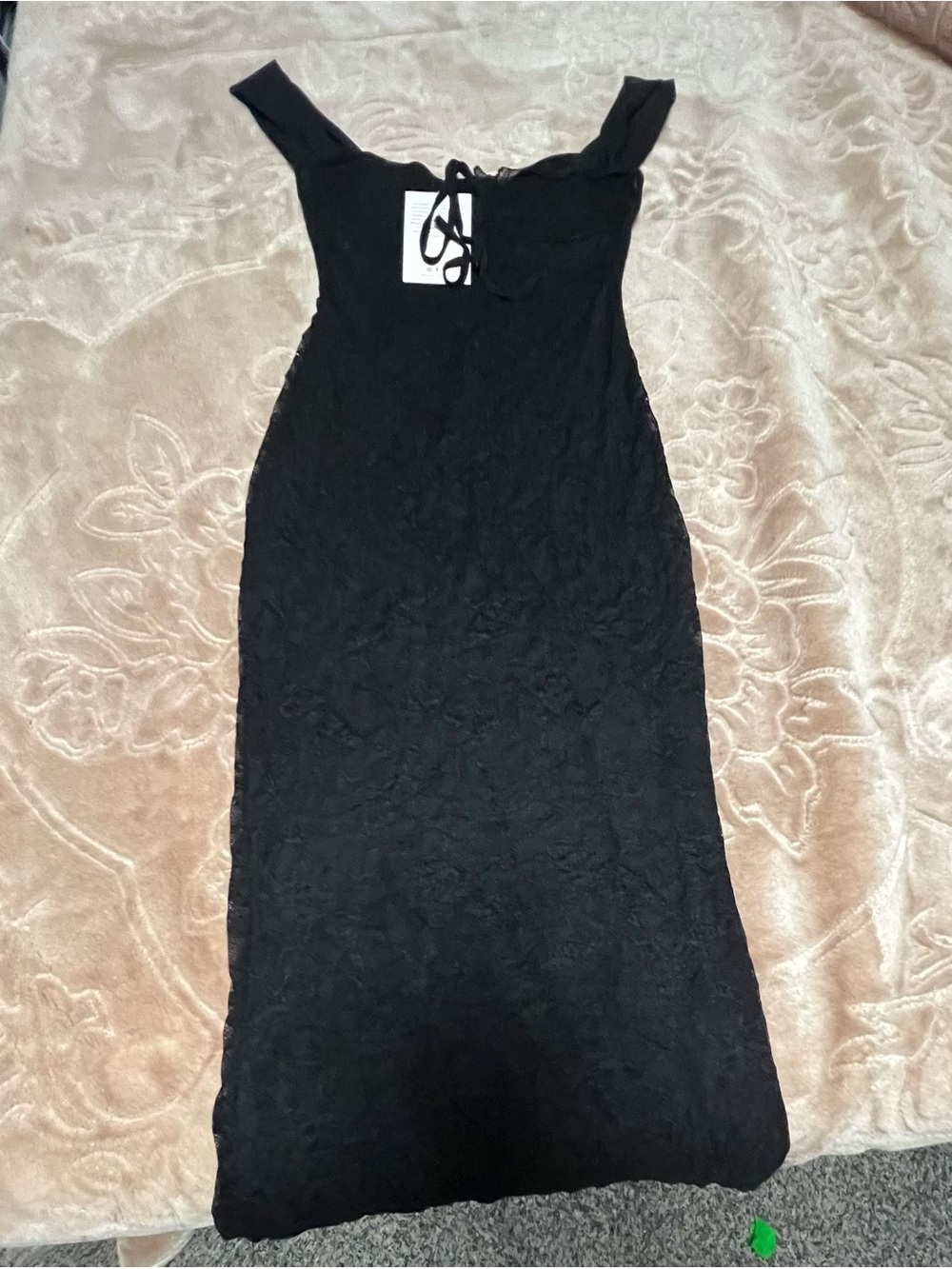 Black Lace Bodycon Dress with Tie-Front Detail